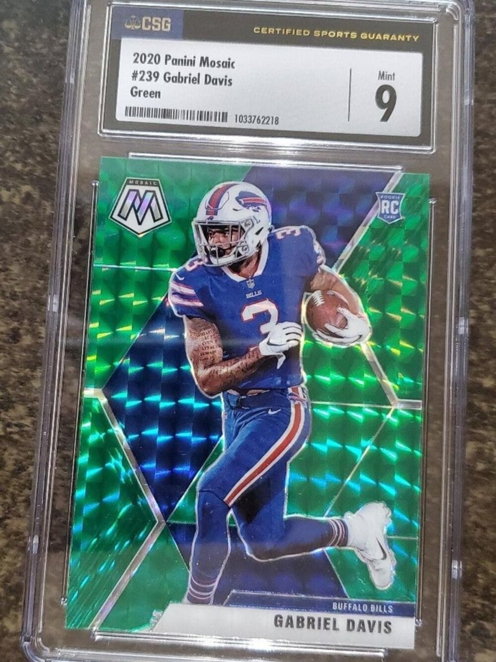 Gabriel Davis 2020 Panini Mosaic #239 Green Prizm Rookie Card CSG Grade 9 Mint